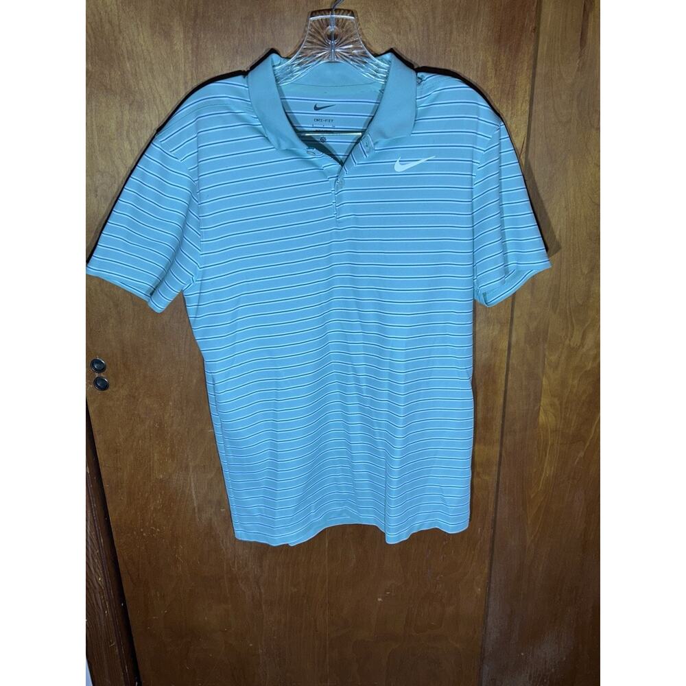 Nike Golf Mens Vintage Green Striped Dri-Fit Sportswear Polo Shirt Active Size S